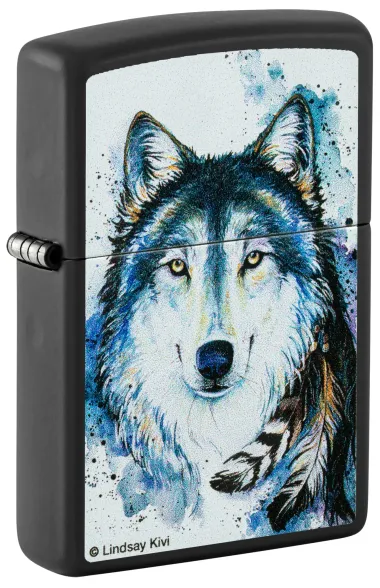 Цена наЗажигалка ZIPPO Feed the Good Wolf с покрытием Black Matte, латунь/сталь, черная,матовая