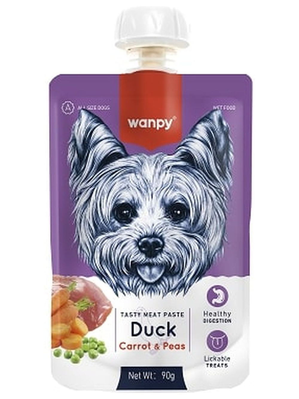 Wanpy Dog для собак Мясной мусс из утки и моркови с горохом 90 г