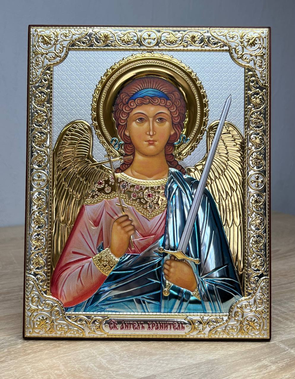 Ангел Хранитель, икона прямоугольная без рамки, красное дерево, эмаль 120х160