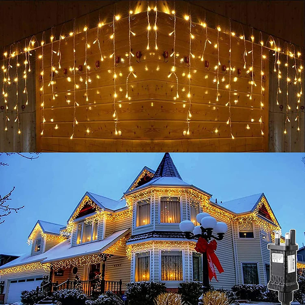 Гирлянда Бахрома 20 х 0.6 м , IP44, УМС, тёплый жёлтый, 160 SMD-LED, свечение мульти, 220 В