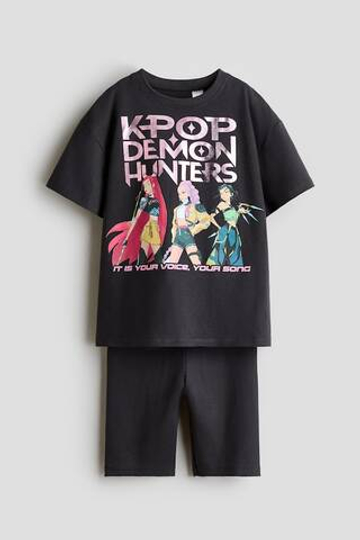H&M Комплект из футболки и укороченных легинсов, темно-серый