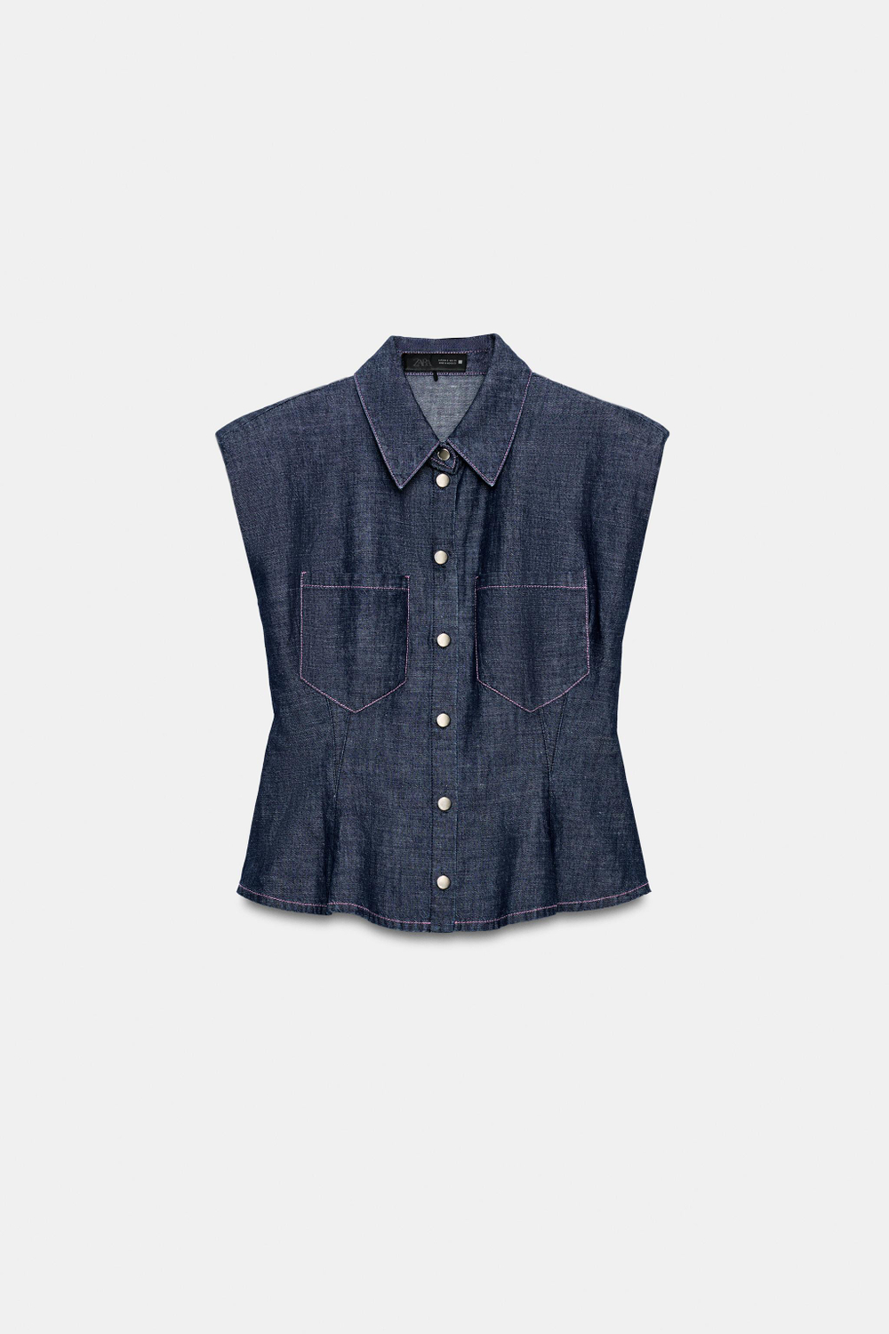 РУБАШКА С БАСКОЙ, ПОДПЛЕЧНИКАМИ ИЗ ЛЬНА — ZARA