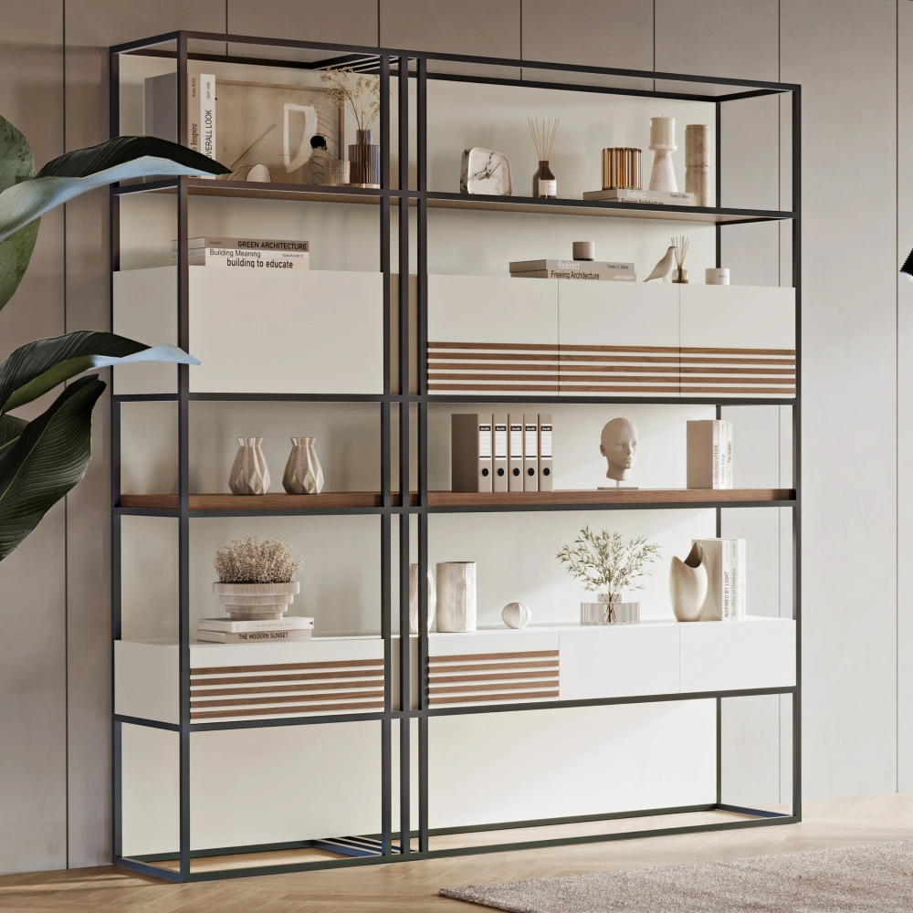 Стеллаж NOA 2075 Nogueira/Lacado Branco IDC Mobiliario