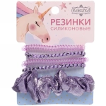 Резинки для волос 5шт «The Star Collection», цвет сиреневый, d-6см (блистер Единорог)