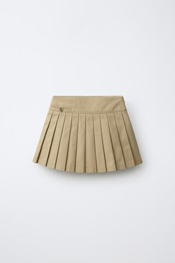 ZARA ОДНОТОННАЯ ЮБКА СО СКЛАДКАМИ, СВЕТЛЫЙ ЖЕЛТО-КОРИЧНЕВЫЙ