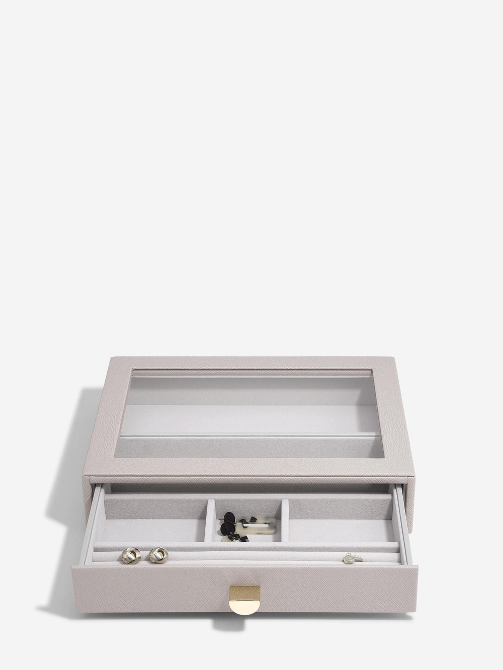 Органайзер для украшений и часов со стеклянной крышкой Stackers Classic Jewellery Box, 4 секции - White Pebble (White Pebble / серый / White Pebble / 500)