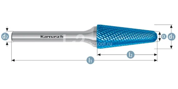 Борфреза твердосплавная Karnasch форма L, 3х10х3х38 мм, насечка HP-4, покрытие Blue-Tec, арт. 11.5082-005