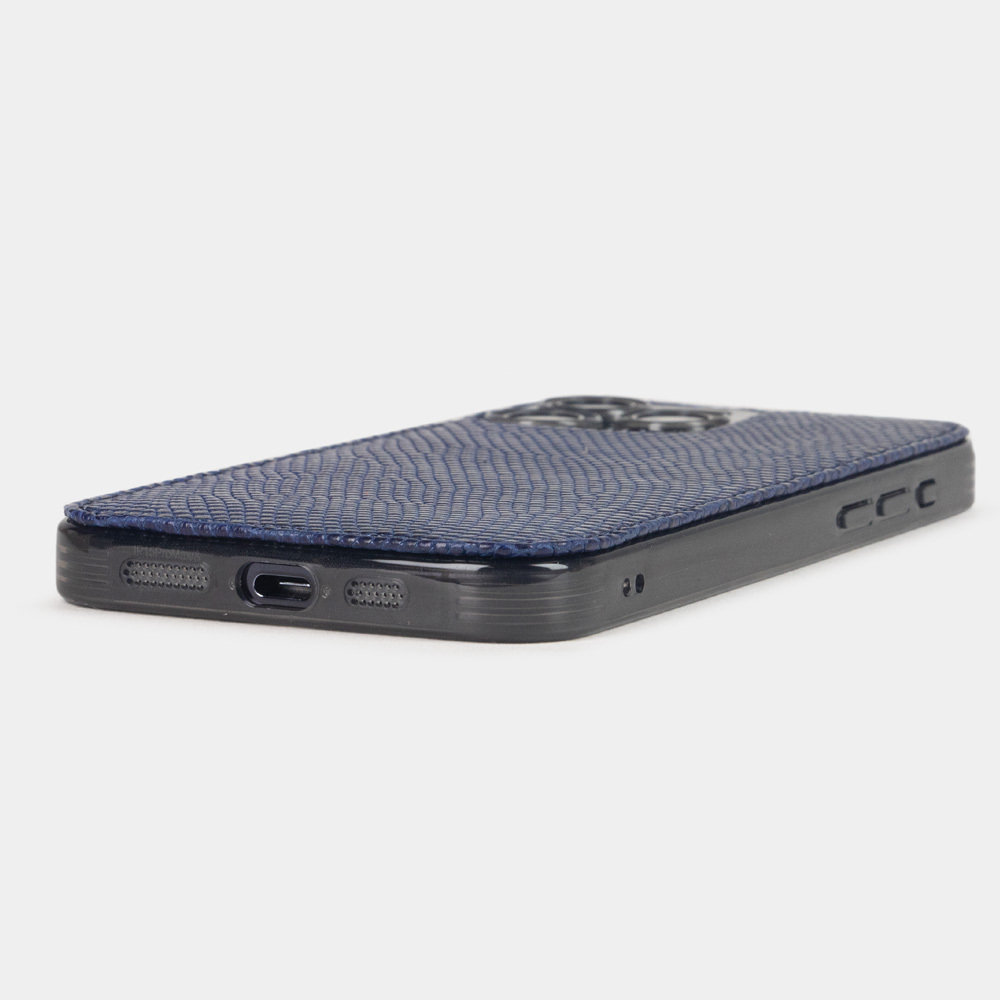 Чехол для iPhone 15 Pro Max из кожи ящерицы, синего цвета