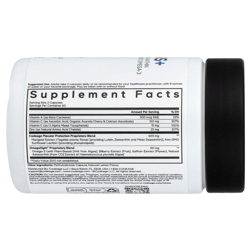 Codeage, Eyes Vitamins+, витамины для глаз, 120 растительных капсул