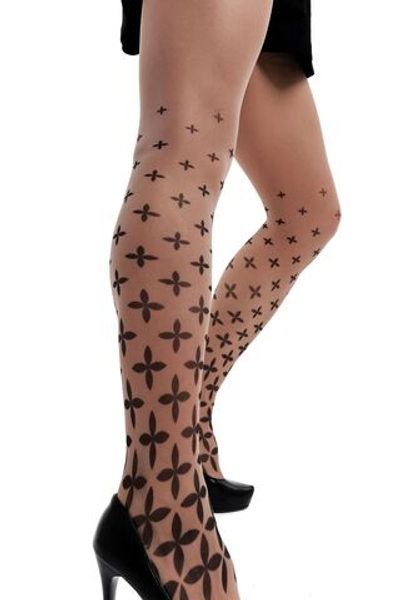 Колготки +size с принтом в виде фигурных крестов (Размер: XL-XXL-XXXL) (Цвет: бежевый)