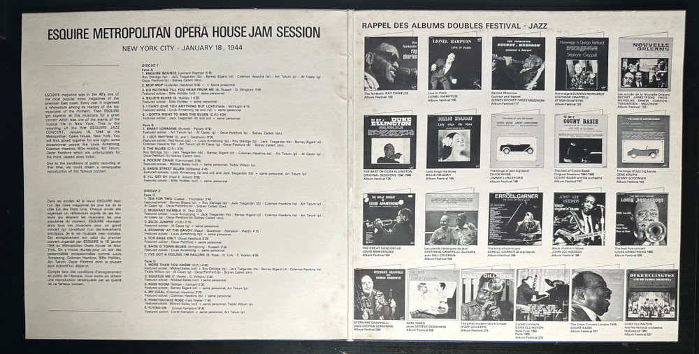 Сборник The Historical Jam Session - Esquire Metropolitan Opera House, New York City - January 18, 1944 2LP (Франция 1977г.)