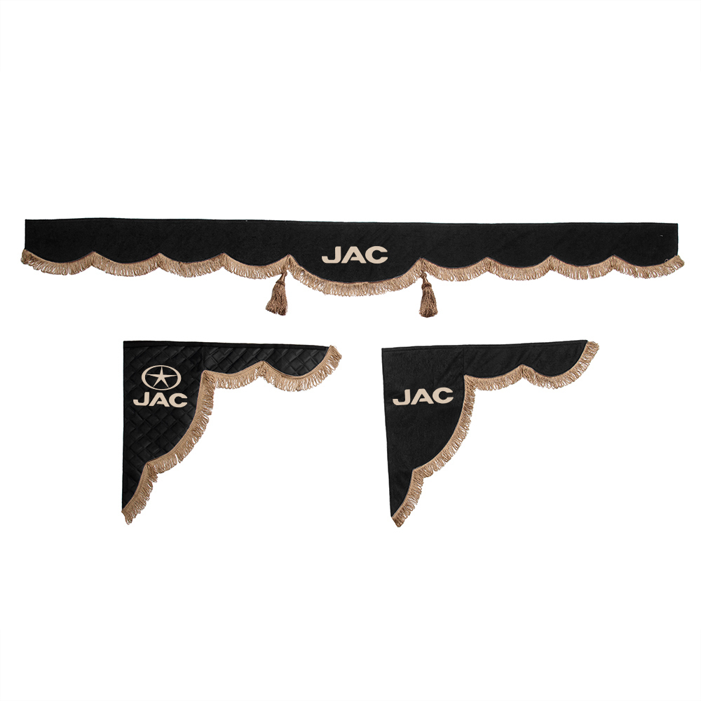 Ламбрекен с косынками стеганые JAC (экокожа, черный, коричневые кисточки)