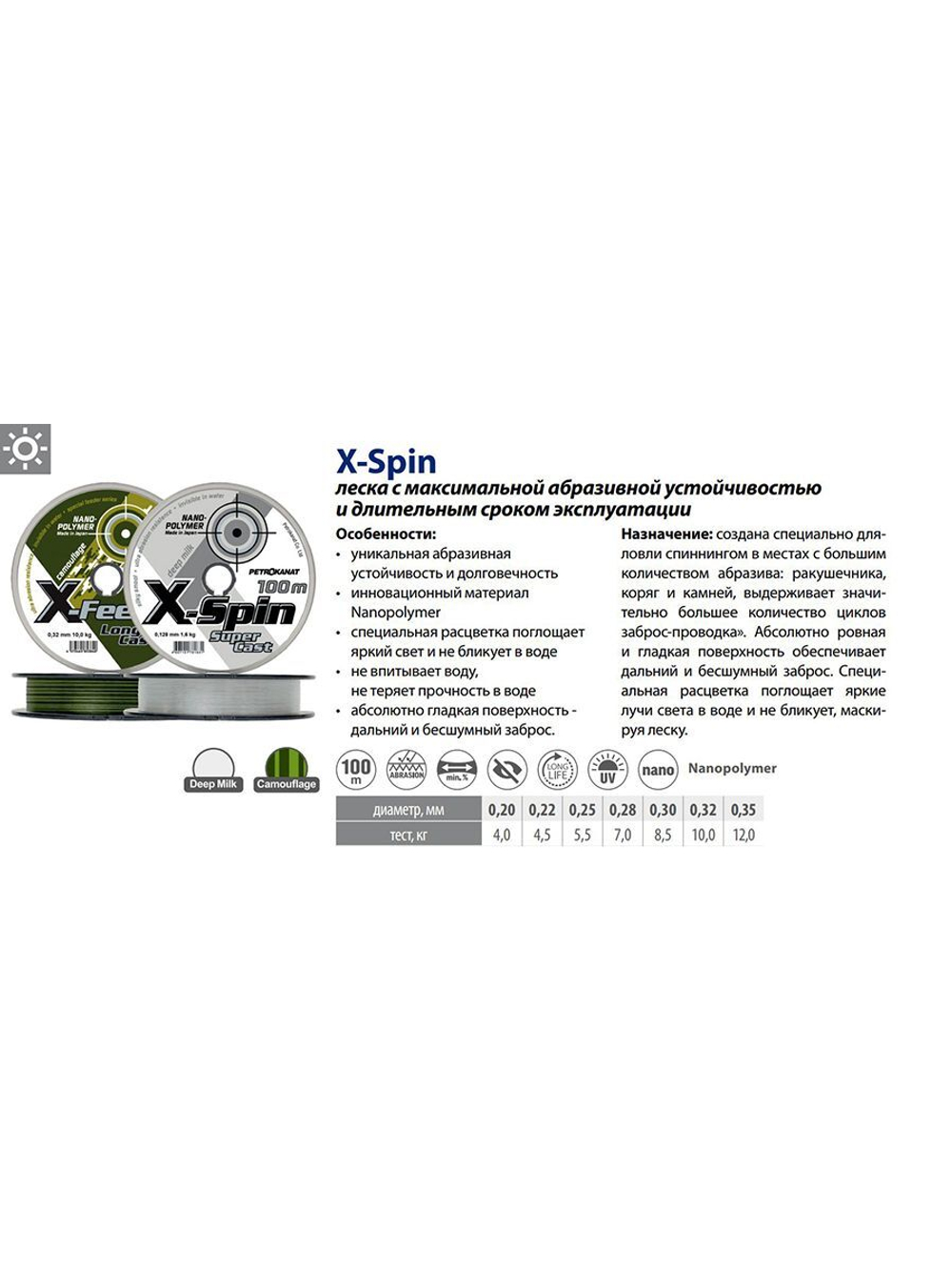Монофильная леска рыболовная X-Spin Camouflage, 0,25 мм