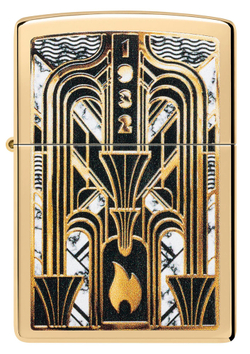 Зажигалка ZIPPO Пламя в стиле ар-деко с покрытием Глянцевая латунь | Art Deco Flame High Polish Bras
