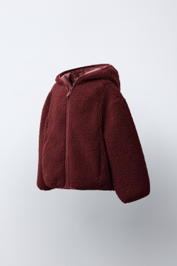 ZARA КУРТКА ИЗ ИСКУССТВЕННОЙ ОВЧИНЫ С КАПЮШОНОМ, ТЕМНЫЙ ЧЕРЕПИЧНЫЙ