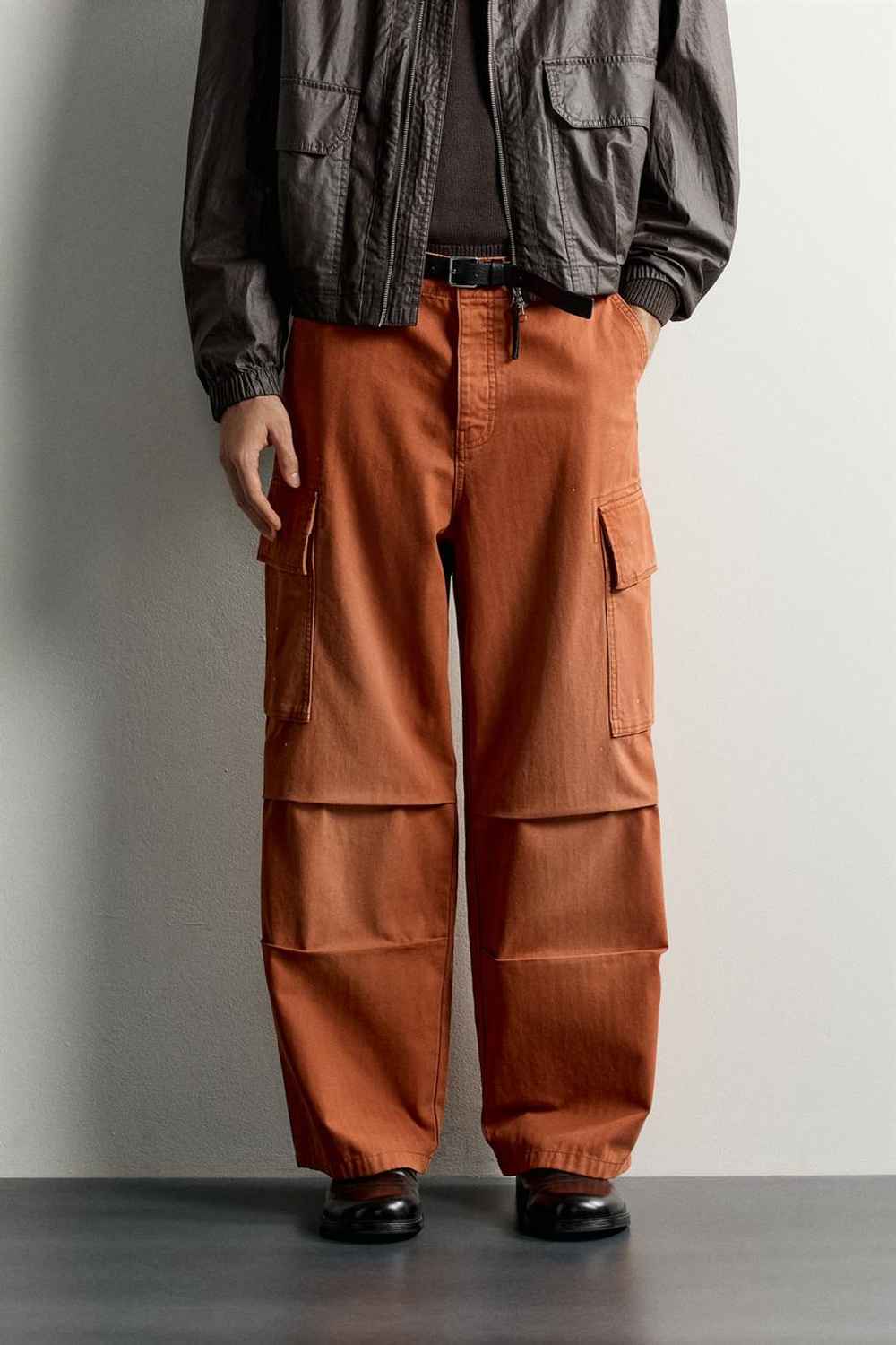ZARA БРЮКИ КАРГО, ТЕМНО-ОРАНЖЕВЫЙ