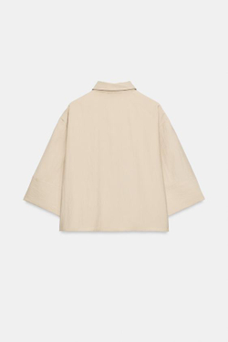 ZARA УКОРОЧЕННАЯ РУБАШКА С ШИРОКИМИ РУКАВАМИ, БЕЖЕВЫЙ