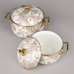 НАБОР КАСТРЮЛЬ AGNESS ЭМАЛИРОВАННЫХ СЕРИЯ "ROYAL GARDEN", 4ПР. 2,1Л И 3,8Л