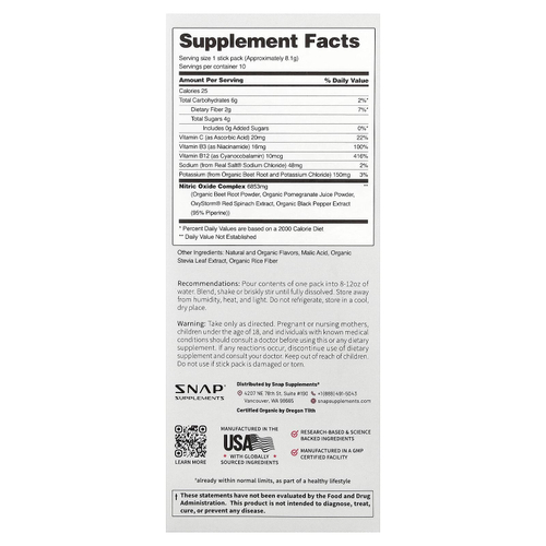 Snap Supplements, оксид азота, суперфуд для поддержки кровообращения, 3 в 1, ягодное ассорти, 10 стик-пакетов по 8,1 г (0,29 унции)