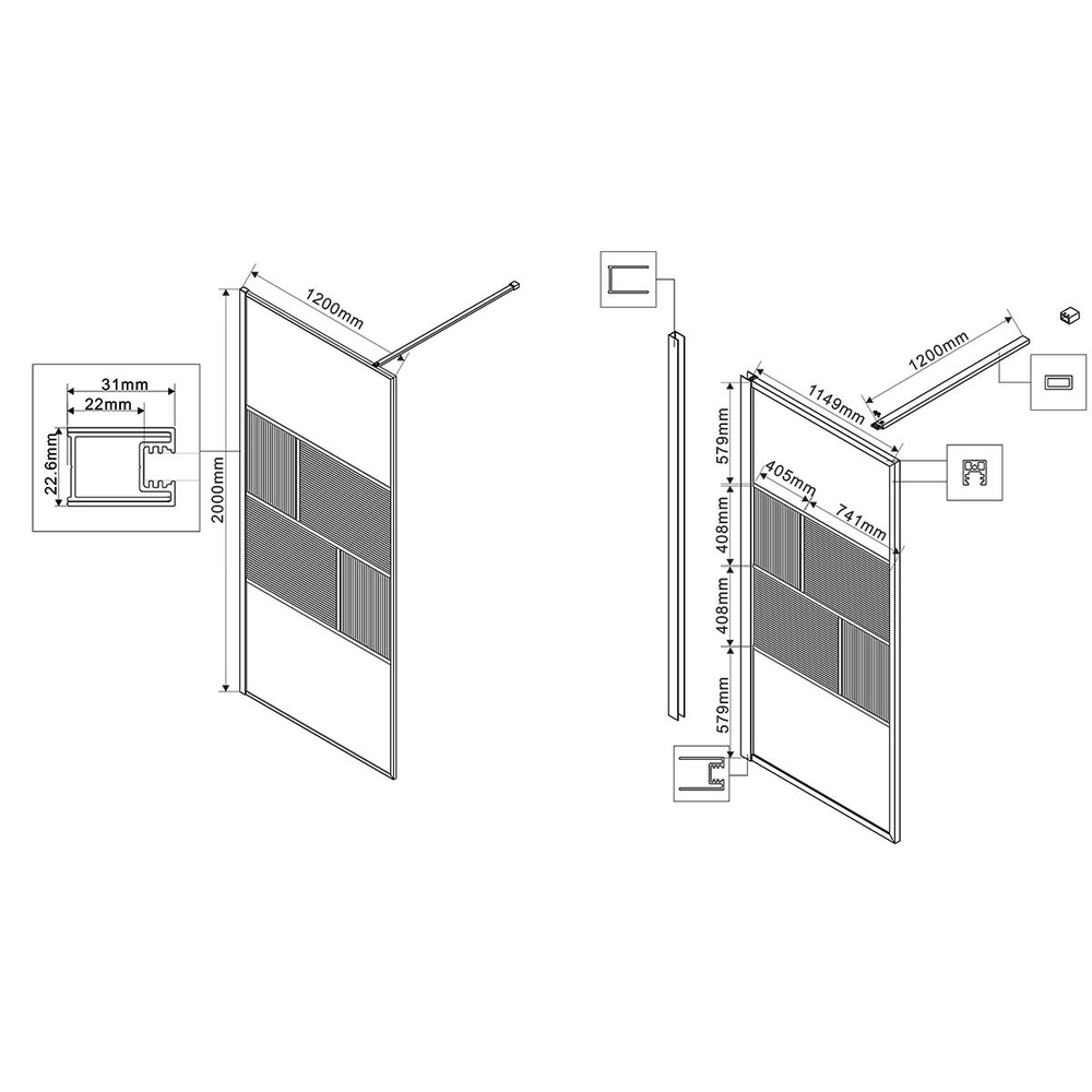 Душевая перегородка Vincea Волк-Ин (Walk-In) VSW-1HC120CFB, 1200*2000, черный, стекло прозрачное/рифленое