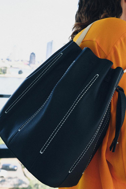 ZARA КОМБИНИРОВАННАЯ КОЖАНАЯ СУМКА, МОРСКОЙ СИНИЙ