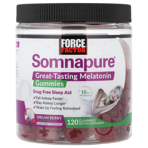 Force Factor, Somnapure®, вкусные жевательные таблетки с мелатонином, ягодный вкус, 120 жевательных таблеток (5 мг в 1 таблетке)