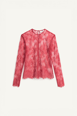 ZARA ПОЛУПРОЗРАЧНЫЙ КРУЖЕВНОЙ ТОП - LIMITED EDITION, КРАСНЫЙ