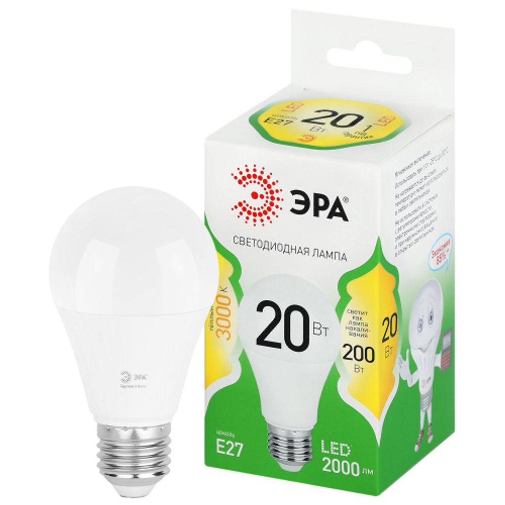 Лампа светодиодная ЭРА GREEN LINE LED A60-20W-830-E27 GL 20Вт груша теплый свет E27 | Лампы cветодиодные Груша (A)