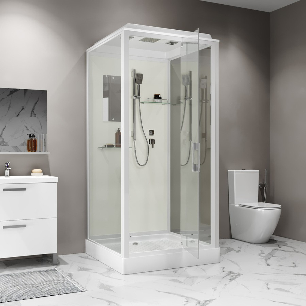 Душевая кабина Niagara Standart ST90/15Q (90х90х215) квадрат,поддон 15см,распашная,проф.белый,3 места