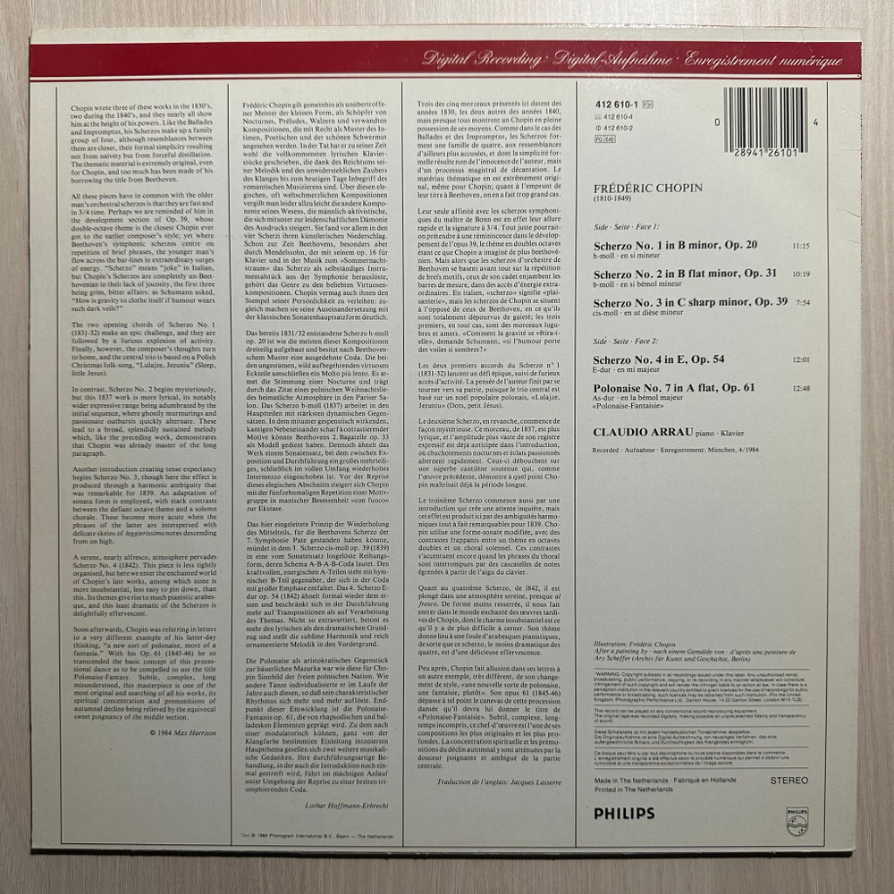 Шопен - 4 скерцо, Полонез-фантазия (Голландия 1984г.)