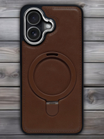 Business style чехол из кожи для IPHONE 17 с кольцом-подставкой и бархатной подкладкой