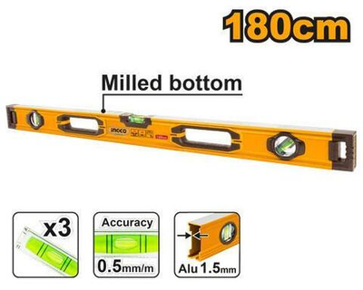 Алюминиевый фрезерованный уровень 1800 мм INGCO HSL08180 INDUSTRIAL