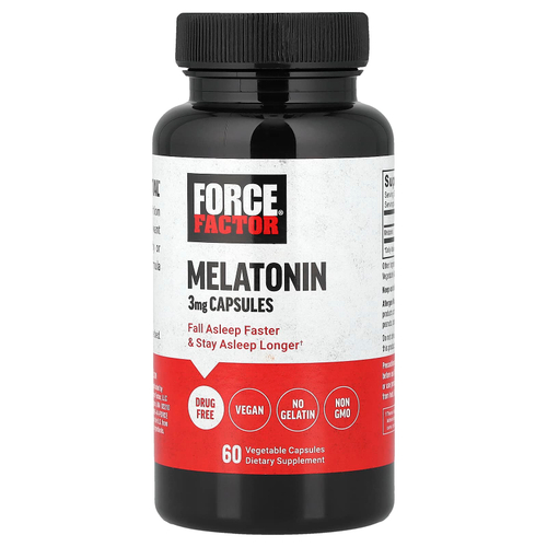 Force Factor, Мелатонин, 3 мг, 60 растительных капсул