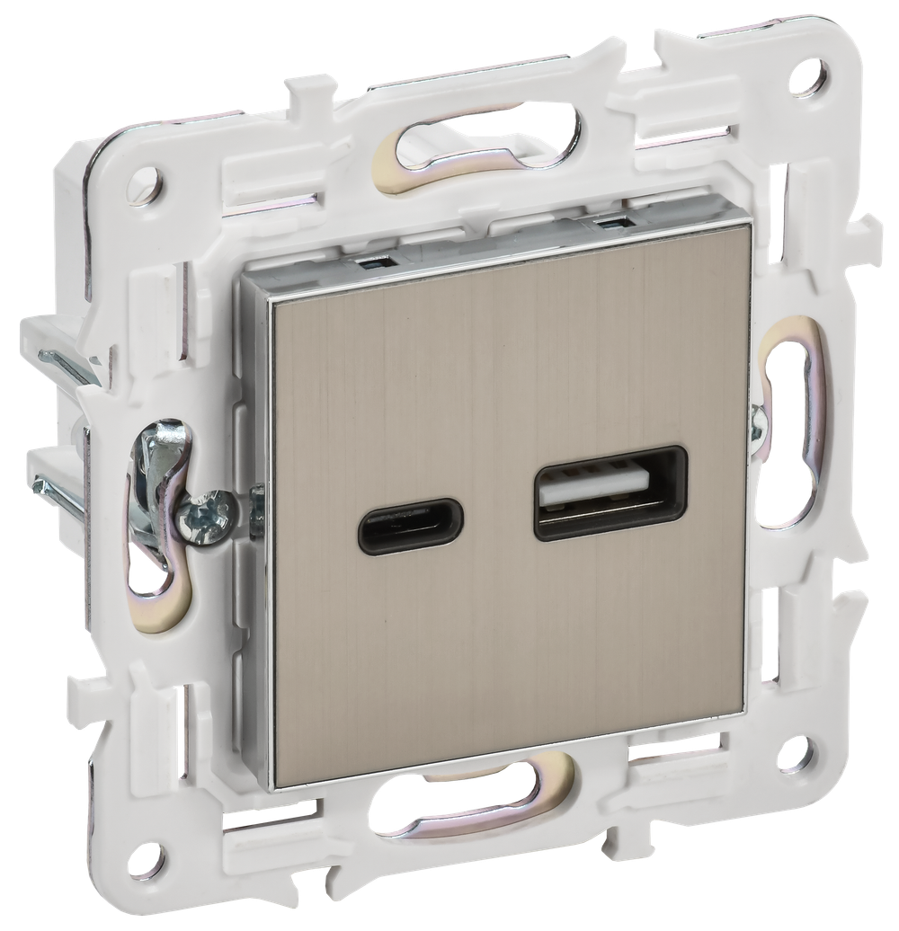SKANDY Розетка USB A+C 3,1А SK-R14N металл никель IEK