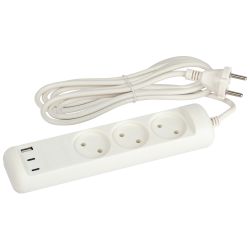Удлинитель электрический ЭРА U-3-3m-USB-W 3 розетки + 3xUSB A+C 3м 10А белый | Электротовары