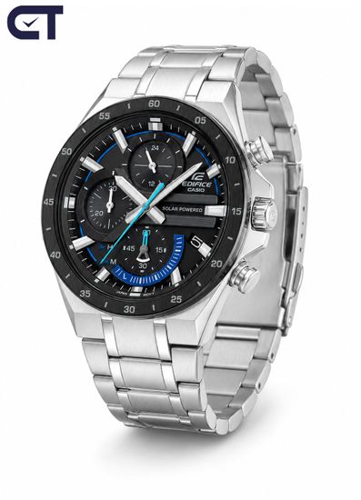 CASIO EQS-920DB-1BVUDF EDIFICE мужские наручные часы — крупный солнечный хронограф с чёрным циферблатом