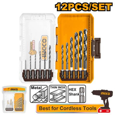 Набор сверл по металлу HEX 1-10мм, 12шт. HSS INGCO AKDL11206 INDUSTRIAL