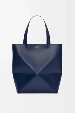 Loewe Сумка-тоут XL Puzzle Fold из блестящей телячьей кожи, темно-синий