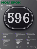 Номерок на дверь квартиры 596, для кабинета, офиса, шильдик 9 х 7 см, черный, Айдентика Технолоджи