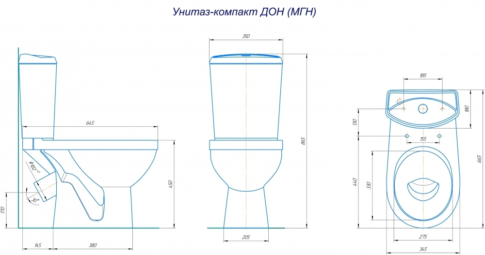 Унитаз к-т "Стандарт" (косой, нижн., сид, арм.) (Rosa)  8164