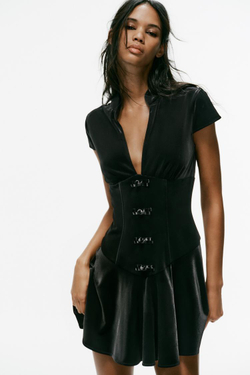 ZARA БАРХАТНОЕ МИНИ-ПЛАТЬЕ С ЗАСТЕЖКОЙ, ЧЕРНЫЙ
