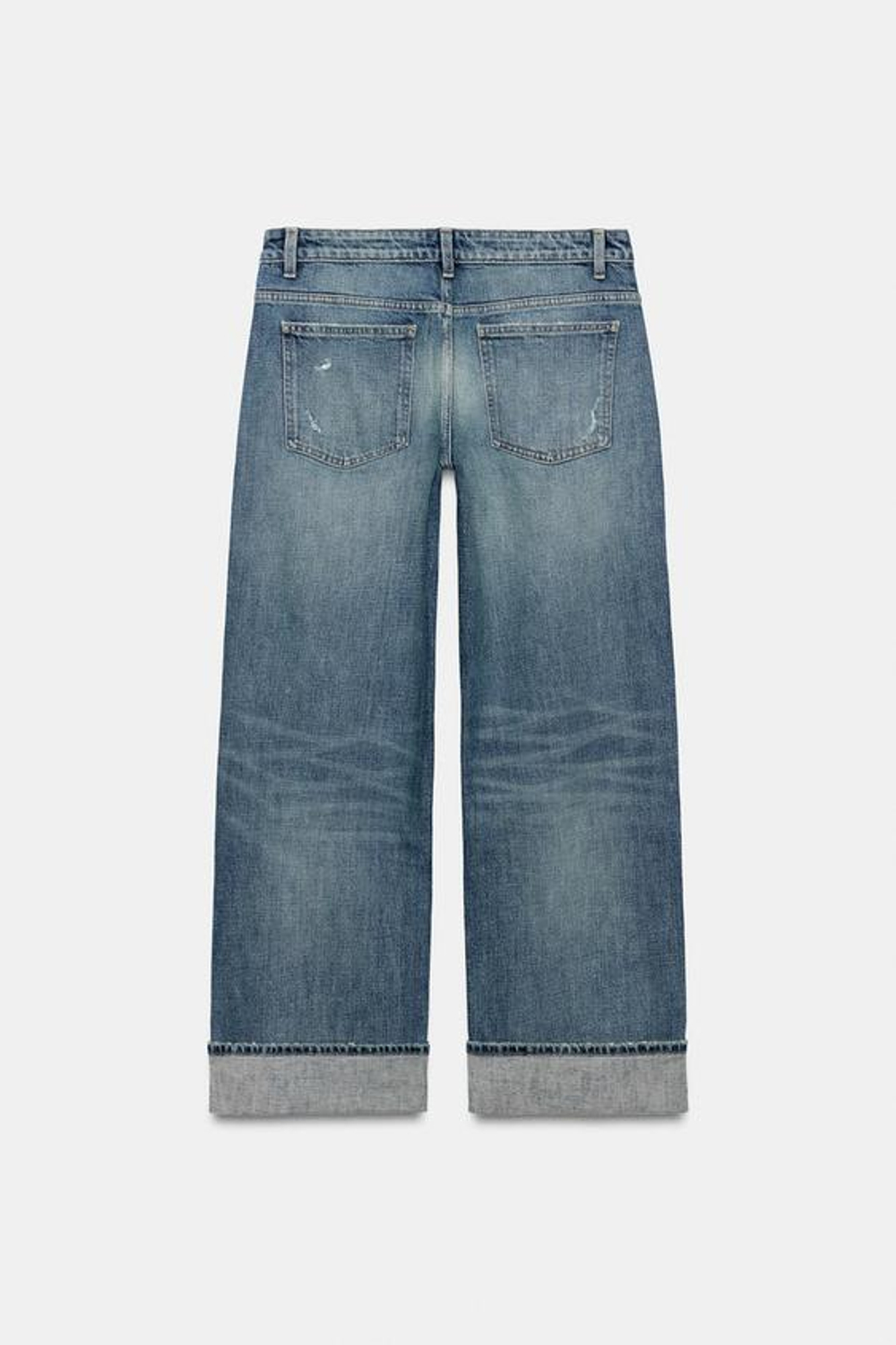 ZARA ДЖИНСЫ TRF С НИЗКОЙ ПОСАДКОЙ И ОТВОРОТАМИ, СИНИЙ