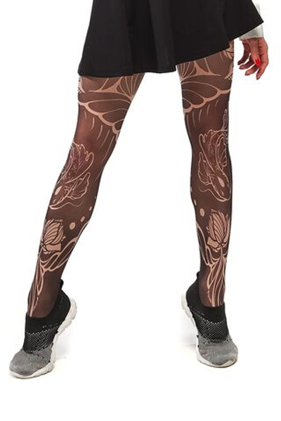 Колготки +size с растительным принтом (Размер: XL-XXL) (Цвет: бежевый)