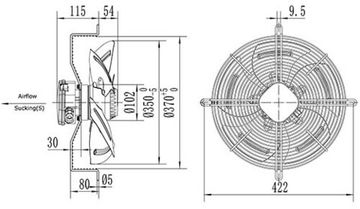 Вентилятор Ванвент YWF4D-350S-102/34-G вытяжной (всасывание) на сетке (2300 m/h)