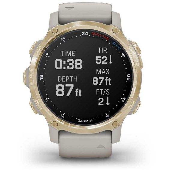Умные часы - дайвинг компьютер Garmin Descent MK2s светло-золотистый корпус со светло-песочным силиконовым ремешком