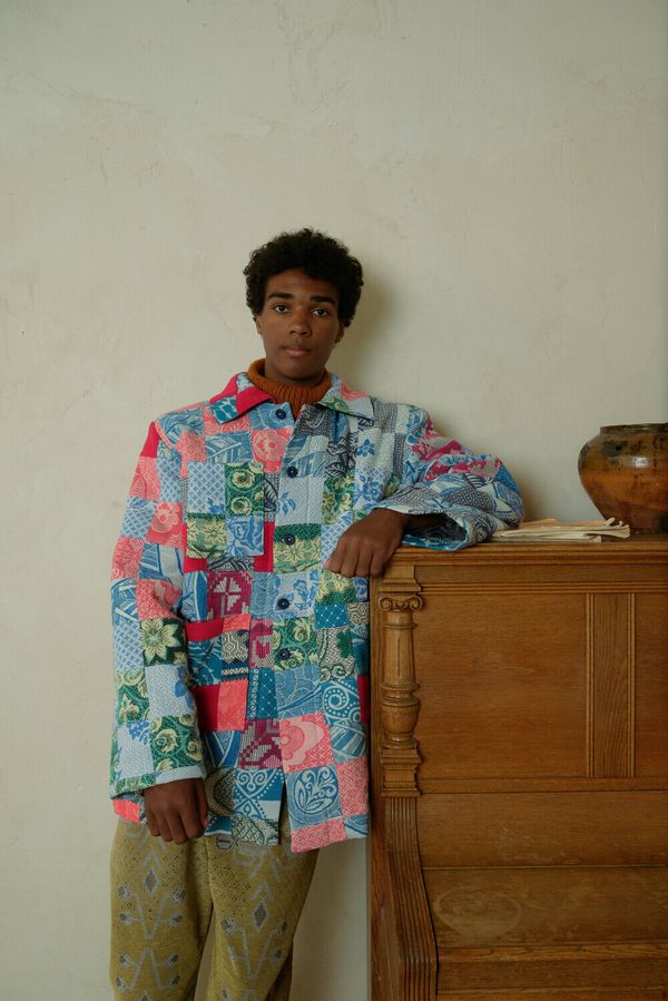 Куртка в Технике Пэчворк / Patchwork Padded голубая - фото 1