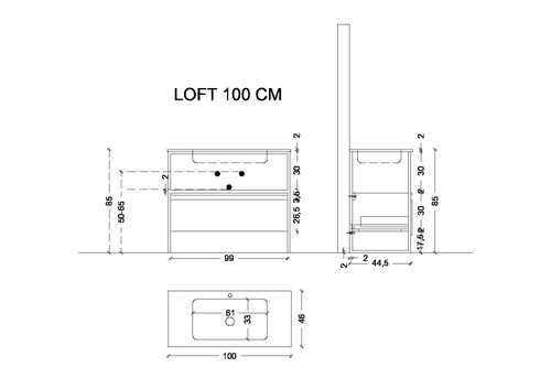 Armadi Art Ящик под консоль LOFT 100 Антрацит, 1 полка