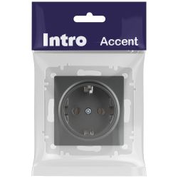 Розетка Intro Accent 6-202-07 2P+E Schuko 16А-250В IP20 СУ AL/CU графит | Intro