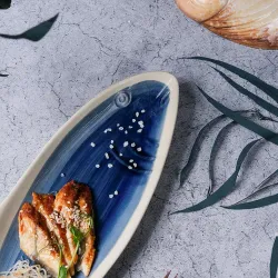 Блюдо овальное 42*13,3 см h4,5 см Рыба Fish Northern Blue Frutti di Mare P.L. [1]