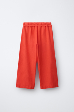ZARA БРЮКИ ПРЯМОГО КРОЯ ИЗ СМЕСОВОГО ЛЬНА СО ШНУРКОМ, КРАСНЫЙ